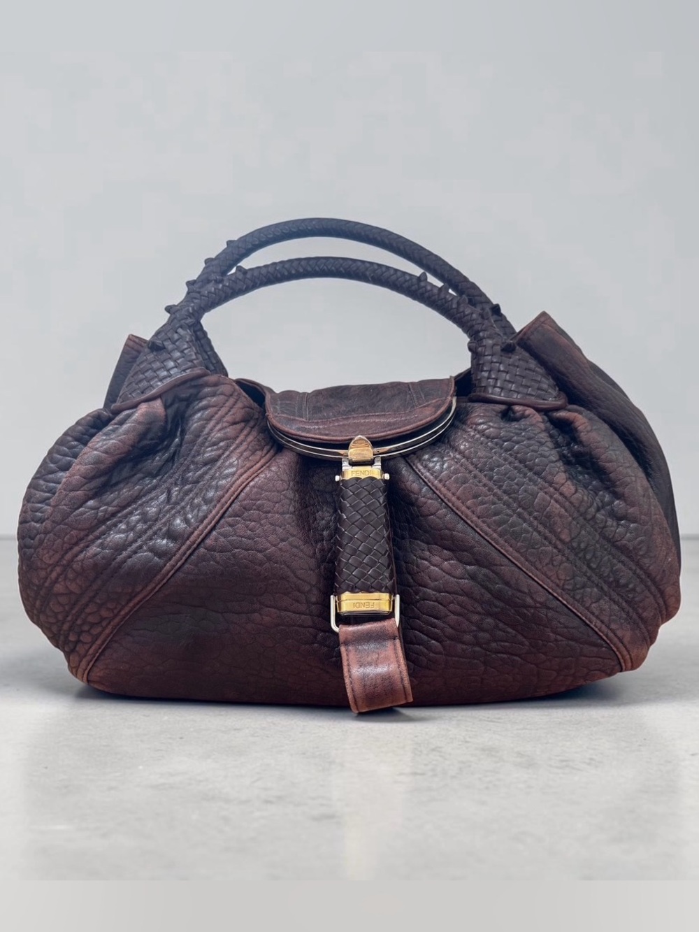 Fendi Spy Bag Braided Handle Brown Leather Shoulder Bag - Picture 4 of 11